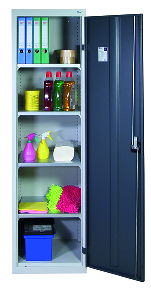 Werkzeugschrank-Säule, Höhe 180 cm, 4 Fachböden, lichtgrau / anthrazitgrau