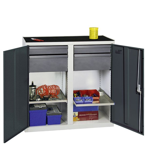 Werkzeug- und Materialschrank Serie 3000, mit Mitteltrennwand, lichtgrau/anthrazitgrau