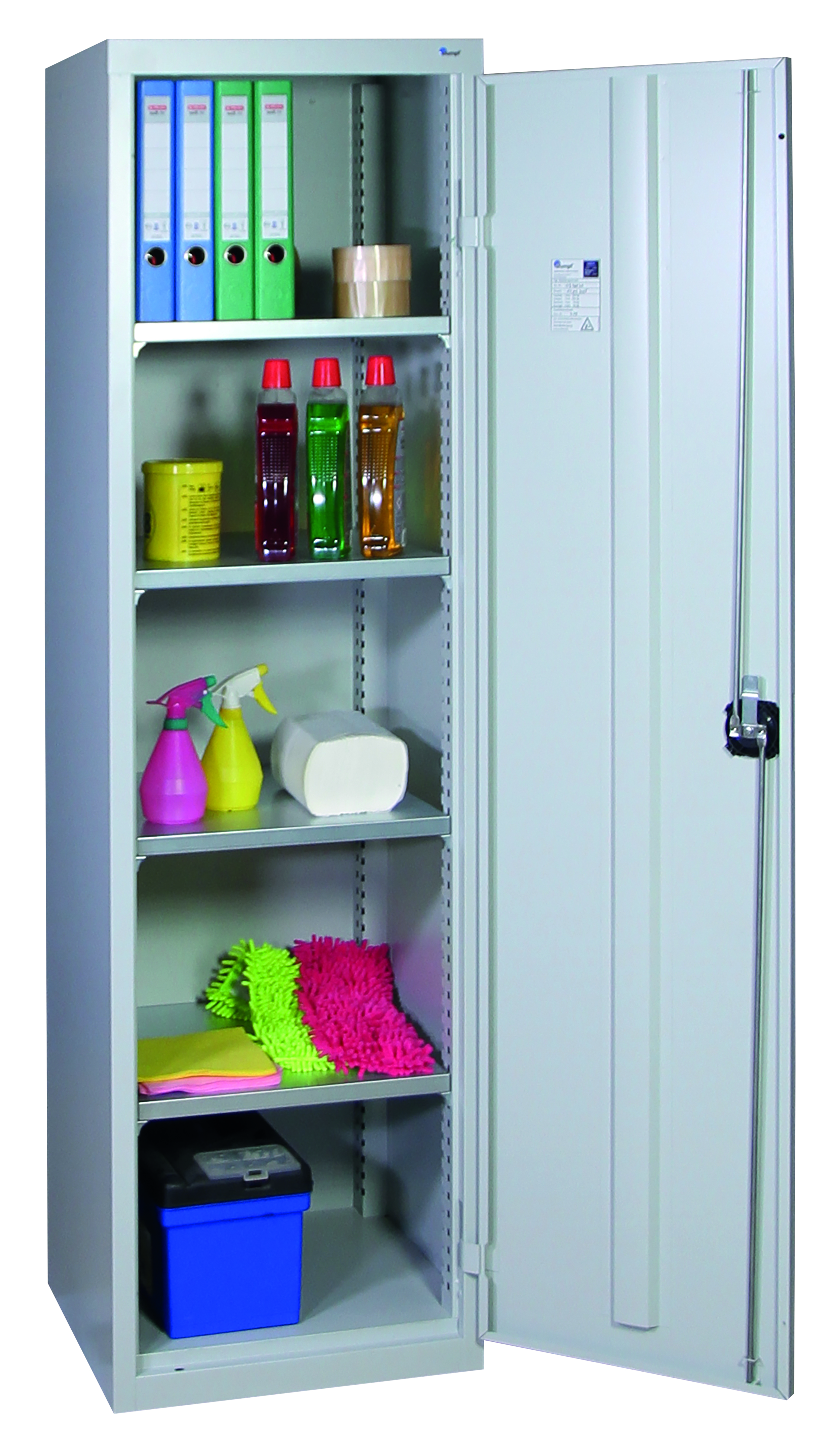 Werkzeugschrank-Säule, Höhe 180 cm, 4 Fachböden, lichtgrau