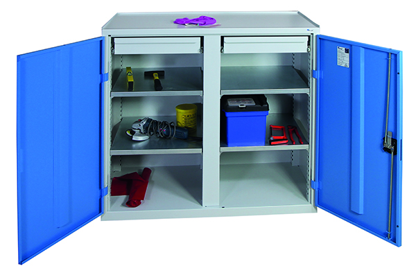 Werkzeugschrank Serie 2000, mit Mitteltrennwand, lichtgrau/lichtblau