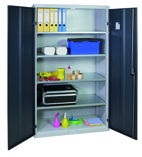 Werkzeugschrank, Höhe 180 cm, 4 Fachböden, lichtgrau / anthrazitgrau