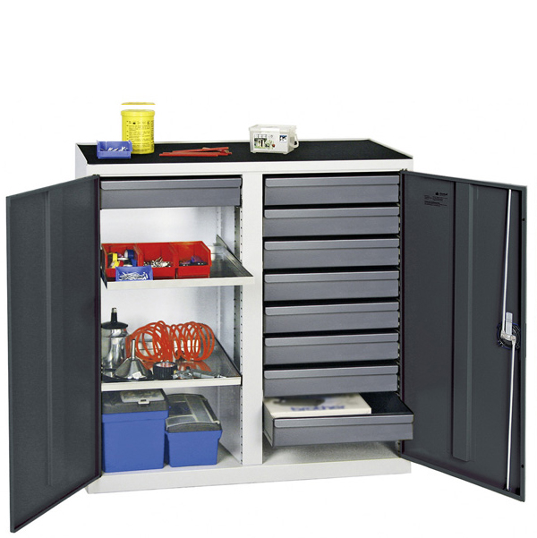Werkzeug- und Materialschrank Serie 3000, mit Mitteltrennwand, lichtgrau/anthrazitgrau