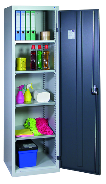 Werkzeugschrank-Säule, Höhe 180 cm, 4 Fachböden, lichtgrau / anthrazitgrau